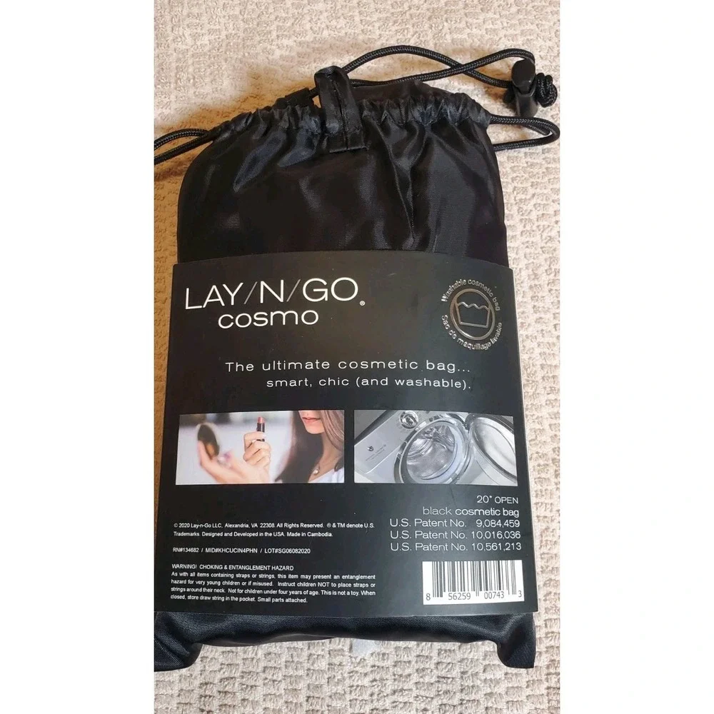 lay n go cosmetic bag Black Round Drawstring Travel Gym 20